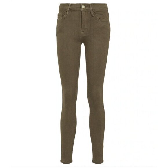 Frame Women’s Size 24 Le Skinny De Jeanne Green Coated Denim Jeans Surplus NWT - Picture 2 of 14